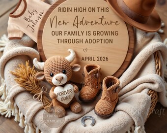 Western adoption pregnancy announcement digital, cowboy theme Love Makes Family rustic newborn reveal, country style baby announcement
