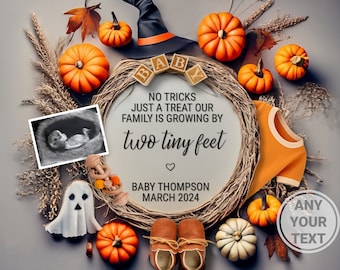 Halloween Digital Pregnancy Announcement, Spooky Baby Social Media Birth Reveal, October Witch Vibes, Fall Pumpkin, No Tricks Just A Treat