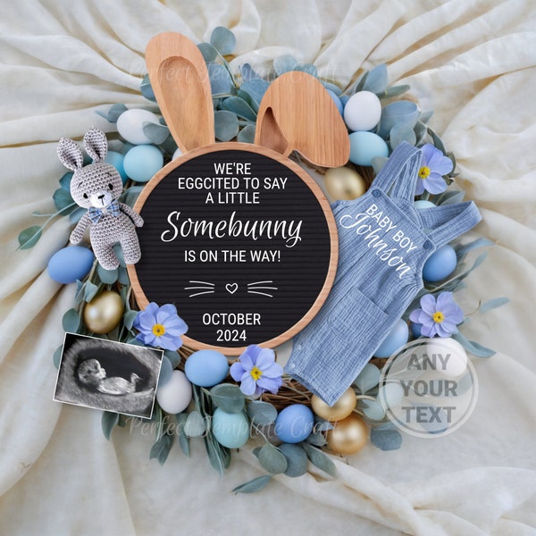 Easter Baby Boy Digital Pregnancy Announcement, Easter Baby Boy Blue Announcement, Easter Its a Boy Reveal, Easter Editable Template April