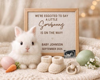 Leuke paaszwangerschapsaankondiging digitaal, Somebunny is onderweg, Bunny Baby Reveal-sjabloon, lenteneutraal gender Reveal