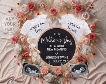Annonce numérique de la grossesse des jumeaux pour la fête des mères, Annonce de jumeaux pour la fête des mères, Modèle de publication modifiable sur les réseaux sociaux et Bébés jumeaux