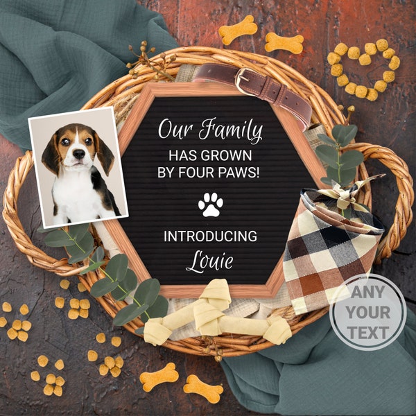 Dog announcement digital, Puppy announcement for social media, New family member announcement, Customizable Printable Editable Template