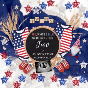 Fourth of July twins pregnancy announcement digital download 4th of July patriotic baby reveal red white blue gender neutral twin American