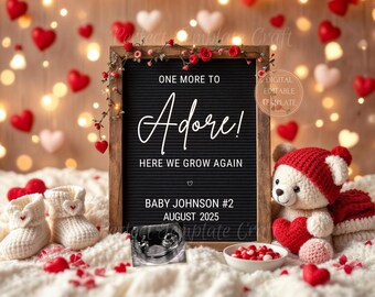 Valentines Day Pregnancy Announcement, sibling Baby Announcement, Second Baby Reveal. Gender Neutral third baby #2 #3 #4 Here We Grow Again