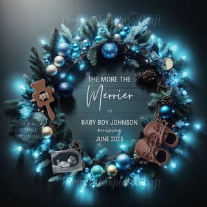 Faire-part de grossesse de Noël bébé garçon numérique, faire-part de Noël magique pour bébé garçon, modèle bleu de révélation de sexe de garçon, c'est un garçon
