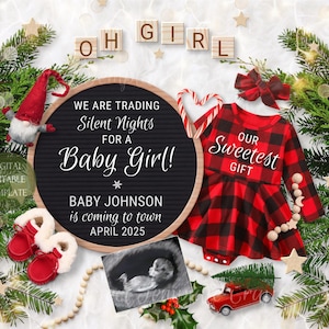 Faire-part de grossesse de Noël fille numérique, faire-part de Noël pour petite fille, c'est une fille Noël sexe révèlent Instagram Facebook