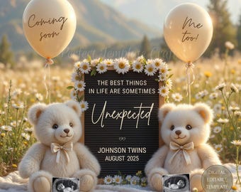 Twin Pregnancy Announcement Digital. Surprise Baby Reveal, Funny Unexpected Twin Baby, Double Blessing Announcement Gender Neutral