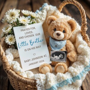 Christian Little Brother Pregnancy Announcement Digital, Second child Baby Boy reveal, religious template third Baby #2 #3 #4