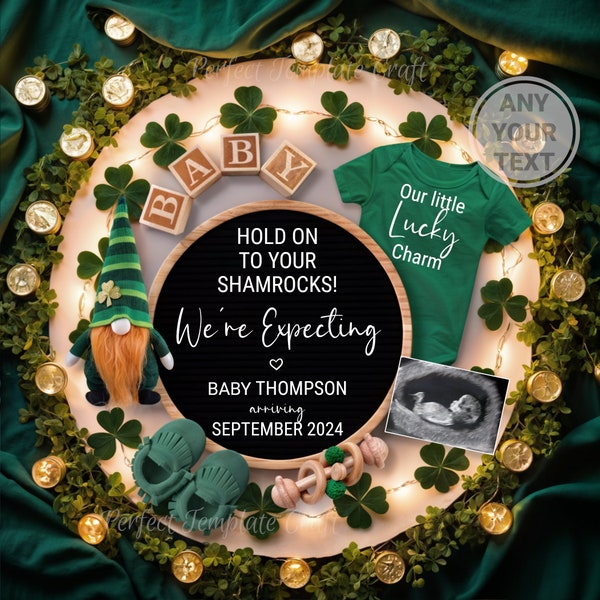 St Patricks Day Pregnancy Announcement Digital Boho Lucky Charm Baby Announcement Saint Paddy Template Gender Neutral Were Expecting March