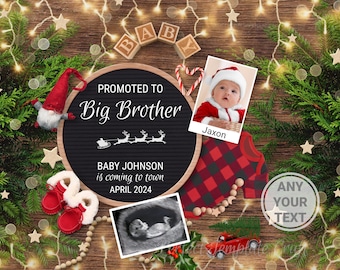 Christmas Big Brother Announcement digital, Holiday Second Baby Pregnancy announcement for social media, Promoted To Big Brother, baby #2 #3