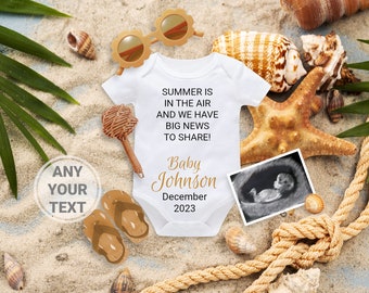 Beach digital pregnancy announcement, Tropical baby announcement social media, Summer baby reveal, Gender Neutral, Editable template, Ocean