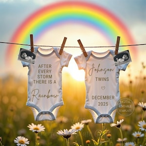 Rainbow twins pregnancy announcement digital download, after every storm baby reveal, editable twin baby announcement for Instagram printing