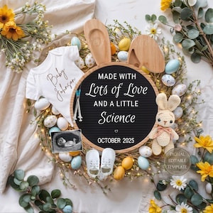 Easter IVF Pregnancy Announcement Digital, IUI Baby Announcement, Spring Gender Neutral Template, Made with Lots Love & LITTLE Science April