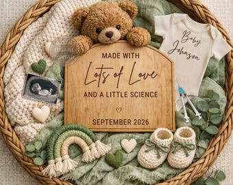 Sjabloon digitale IVF-zwangerschapsaankondiging, Miracle Baby Reveal, lente/zomer familiethema, gemaakt met liefde en wetenschap