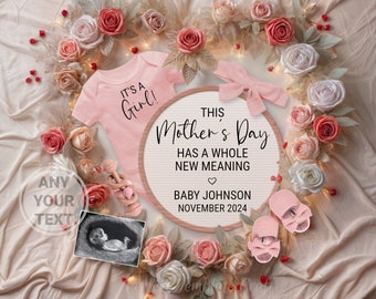 Mothers Day baby Girl pregnancy announcement, Mother's day Girl announcement digital, May its a girl Personalized template, MOM roses