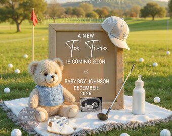 Golf Baby Boy Pregnancy Announcement Template, Tee Time Baby Reveal, Digital Outdoor Spring Theme