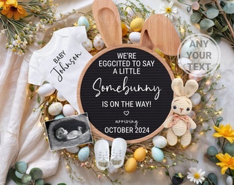 Easter Pregnancy Announcement Digital, Bunny Baby Announcement Template for Social Media, little Somebunny is on the Way. Spring April Boho