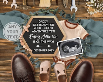 Fathers Day Pregnancy Announcement Digital, Baby Announcement to husband, Daddy get ready for your biggest adventure yet. Gender Neutral