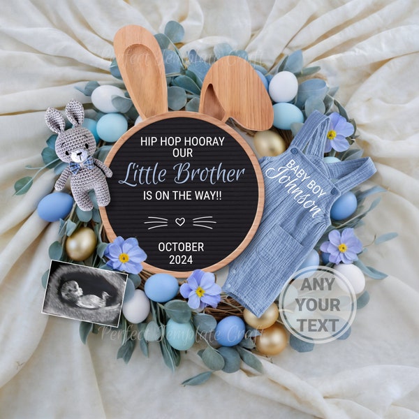 Easter Little Brother Pregnancy Announcement Digital, Easter Baby Boy Announcement, Siblings, second Baby Boy Gender reveal.  It's a Boy