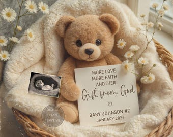 Digitale download christelijke zwangerschapsaankondiging, tweede baby-onthulling, religieus geschenk van God, baby nummer twee #2 #3 #4