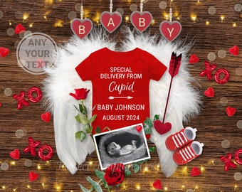 Cupid Valentines Day Pregnancy Announcement Digital, Valentine's baby announcement, Editable template February, Special Delivery from Cupid