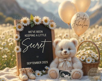 Digital Pregnancy Announcement Summer, Weve Been Keeping Little Secret. Surprise Baby Reveal, Rustic Simple Spring Editable Template