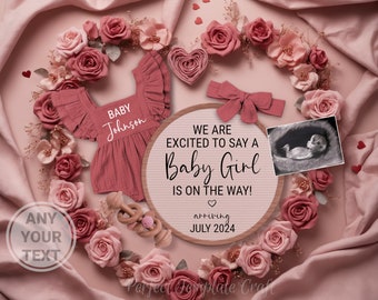 Valentijn babymeisje zwangerschap aankondiging Valentijnsdag meisje aankondiging digitaal Kleine Valentijn het is een meisje Bewerkbare sjabloon februari