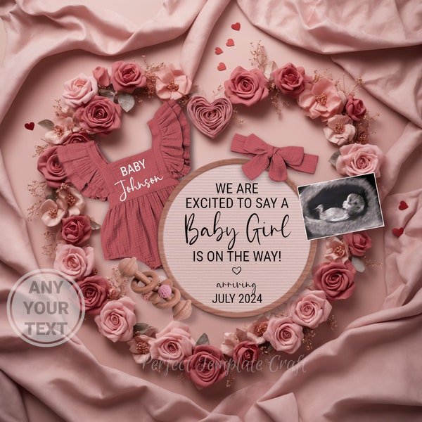 Valentine baby Girl pregnancy announcement Valentines day Girl announcement digital Little Valentine its a girl Editable template February