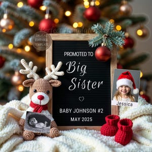 Weihnachten große Schwester Schwangerschaftsankündigung digital, Anzeige des zweiten Babys, Feiertags-Geschwister, Werbung für die große Schwester, Baby #2 #3 #4 #5