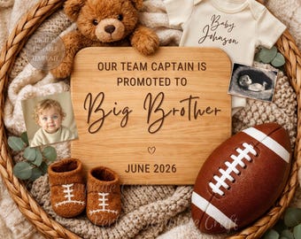 Big Brother Pregnancy Announcement Football digital, Team Captain Promoted to Big Brother, Editable Sibling Baby, Canva Template