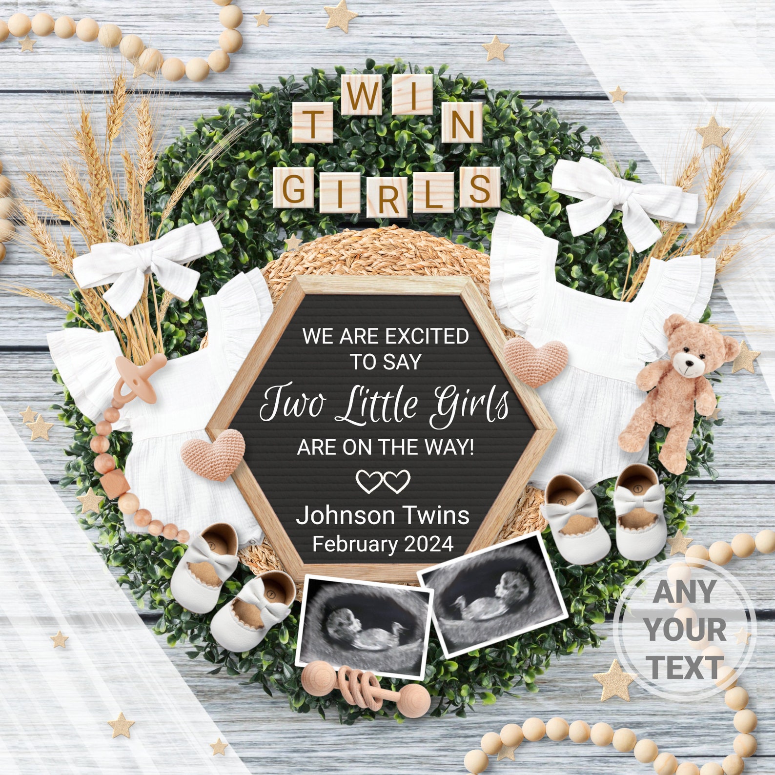 Boho Sun Gender Reveal Sign - Double Sided Wooden Baby Announcement Photo Prop