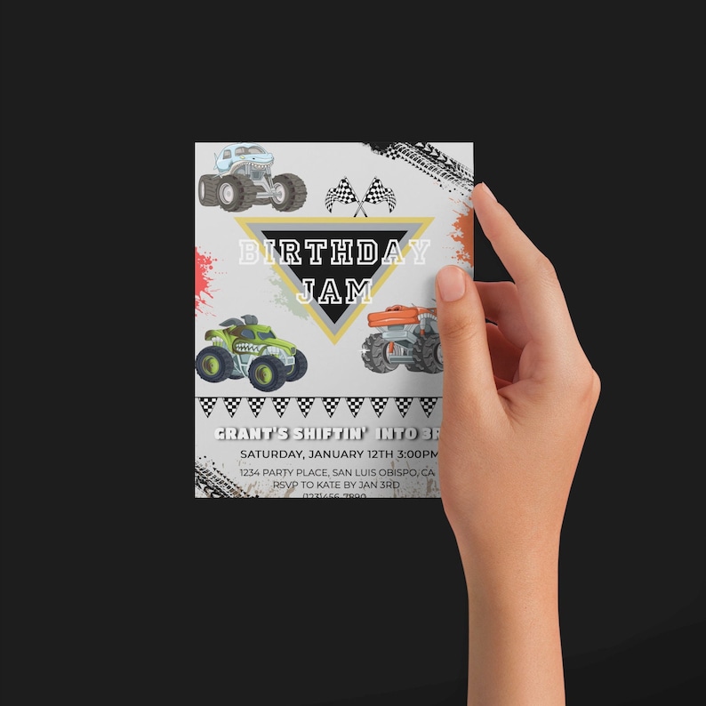 Monster Jam Theme Kids Birthday Invitation, Birthday Jam, Colorful ...
