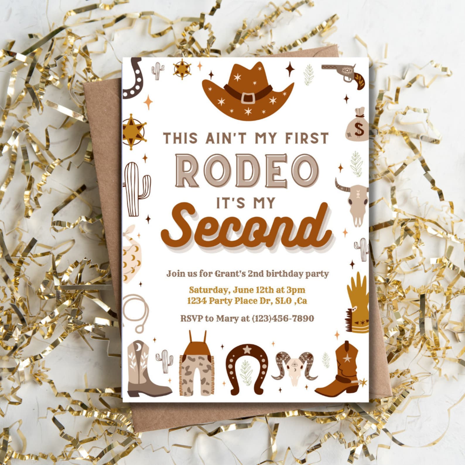 Rodeo Second Birthday Invitation, Cowboy Cowgirl Party (digital ...