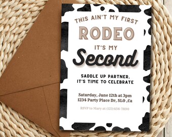 Rodeo 2nd Birthday Invitation | Cow Print, Editable Canva Template (Digital Download)