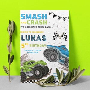 Monster Jam Theme Kids Birthday Invitation, Birthday Jam, Monster Truck Birthday Invite, 8 Variations of Trucks Available, Fully Editable and Customizable Invite Templates

Megalodon, 3 Versions of Monster Mutt, Grave Digger, El Torro Loco, Lucas Stabilizer, Sparkle Smash, and Dragon Monster Jam Trucks.