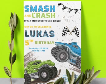 Monster Truck Birthday Invitation – Editable "Birthday Jam" Template