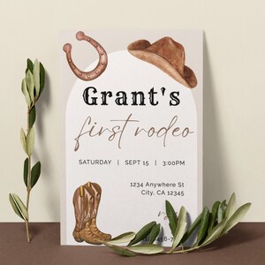 Rodeo Theme Birthday - Customizable My First Rodeo First Birthday Party Invitation - Neutral Color Scheme - 5x7