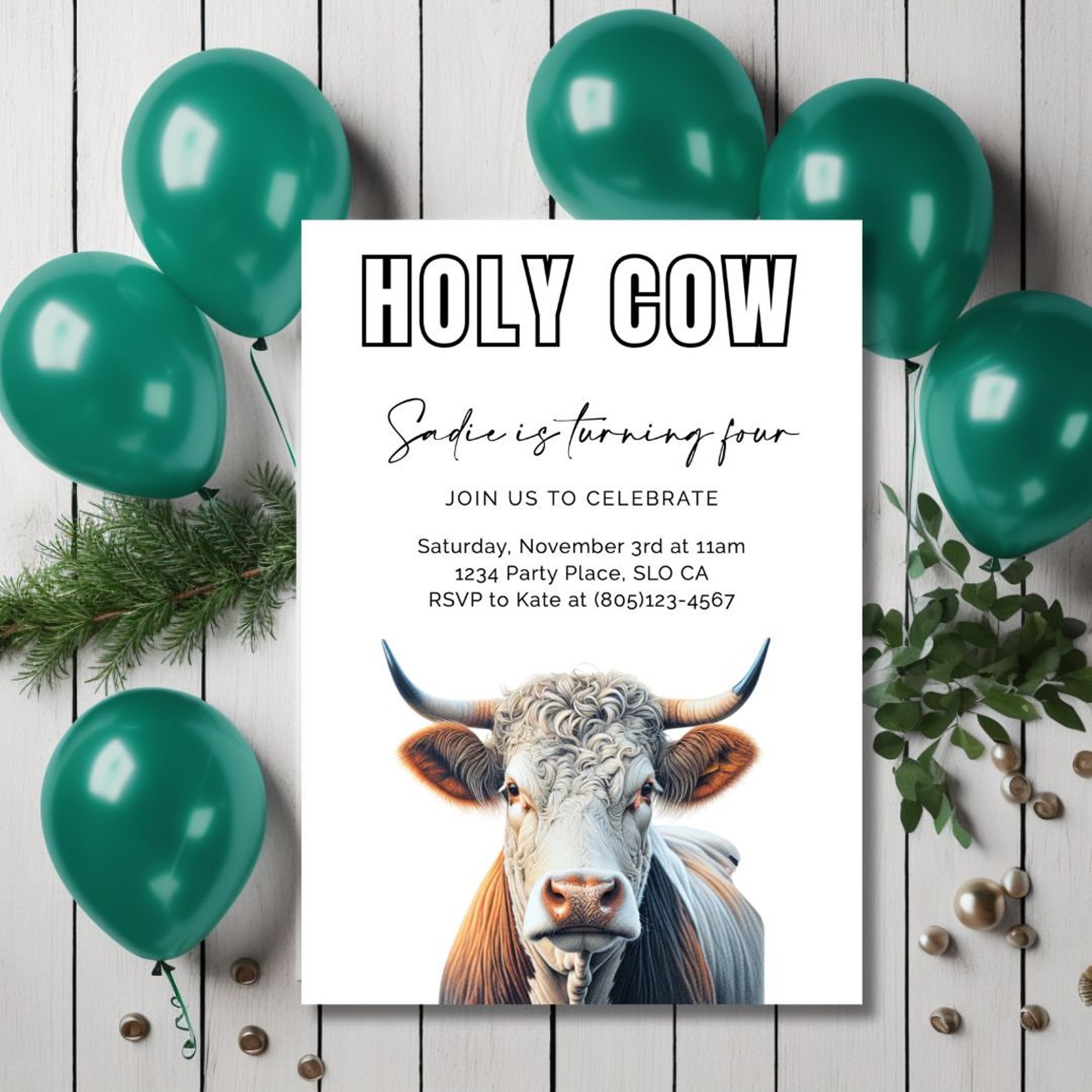 Holy Cow - Cow Themed Birthday Editable Invitation Template - Fully ...