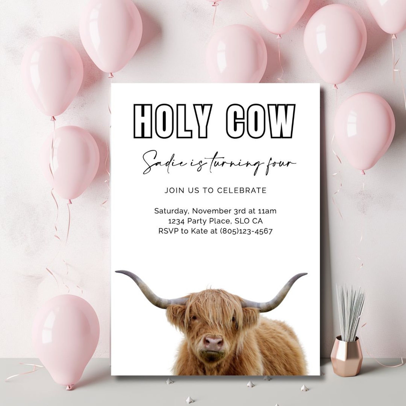Holy Cow - Cow Themed Birthday Editable Invitation Template - Fully ...
