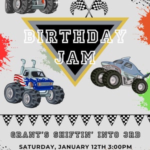 Monster Truck Birthday Invitation | Editable Canva Template (digital ...