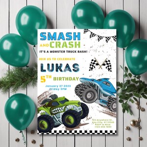 Monster Jam Theme Kids Birthday Invitation, Birthday Jam, Monster Truck Birthday Invite, 8 Variations of Trucks Available, Fully Editable and Customizable Invite Templates

Megalodon, 3 Versions of Monster Mutt, Grave Digger, El Torro Loco, Lucas Stabilizer, Sparkle Smash, and Dragon Monster Jam Trucks.