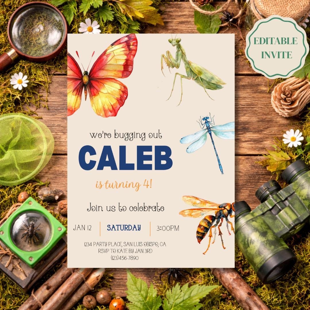 We’re Bugging Out Birthday Invitation Template, Editable Bug Birthday ...