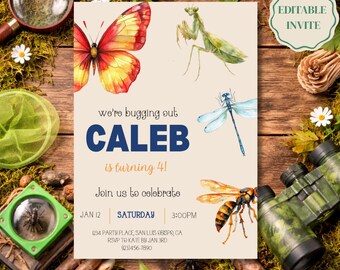 We’re Bugging Out Birthday Invitation Template, Editable Bug Birthday Invite, Insect Party Invite for Boys, Canva Template - 3 Variations