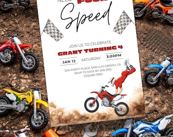 Motocross 4th Birthday Invitation for Boys | Dirt Bike Birthday Party Invite | Editable Printable