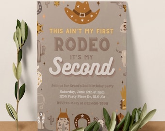 Rodeo Second Birthday Invitation, Cowboy Cowgirl Party (Digital Download)