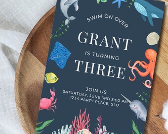 Under the Sea Birthday Invitation – Editable Ocean Party Invite (Instant Download)