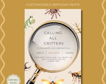 Calling All Critters | Nature Birthday Party Invitation Template, Editable in Canva Template