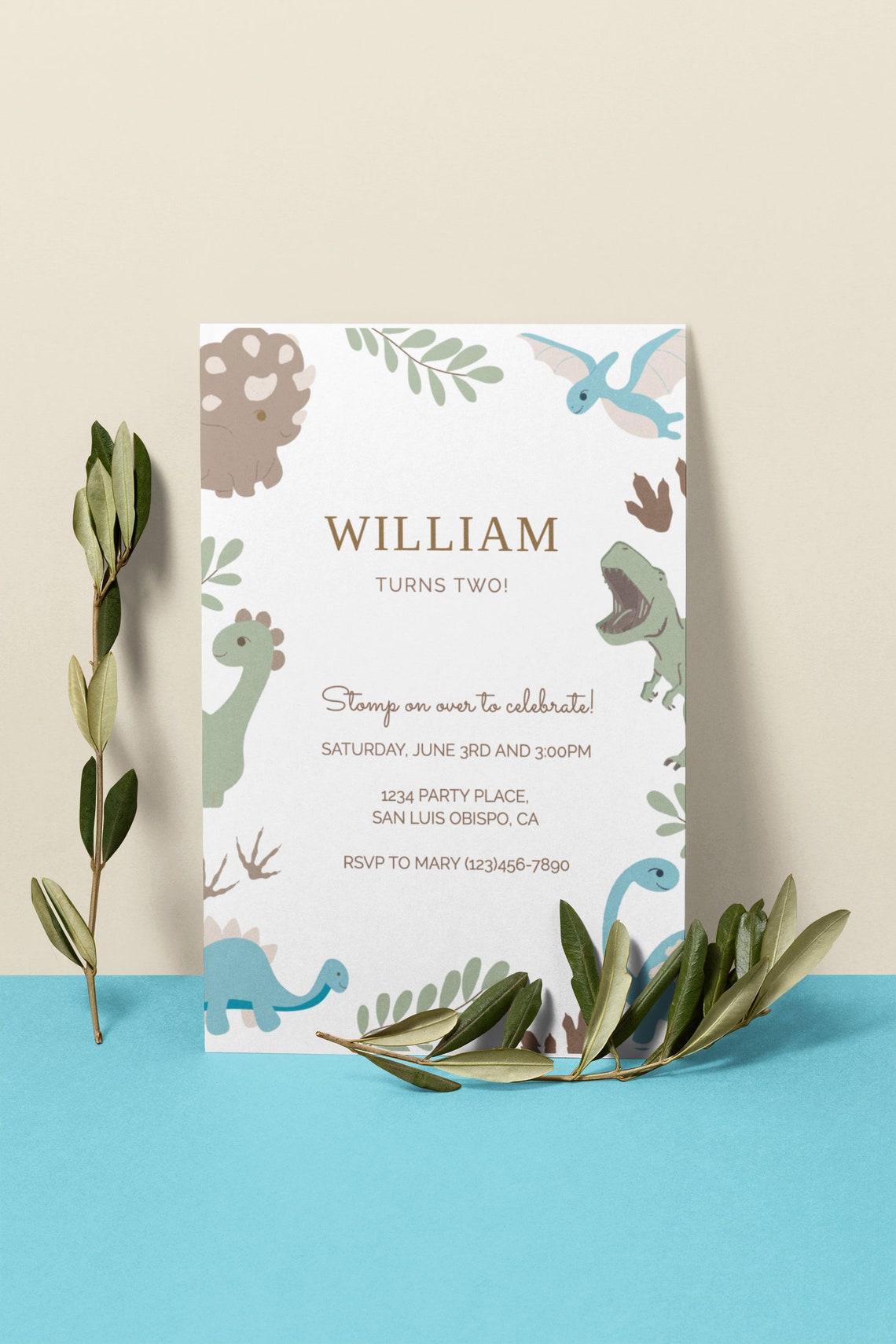 Customizable Dinosaur Theme Kid's Birthday Party Invitation - Boho ...