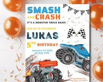 Monster Jam Party | Boys Birthday Invitation | Smash and Crash Truck Party (CanvaEditable Template)