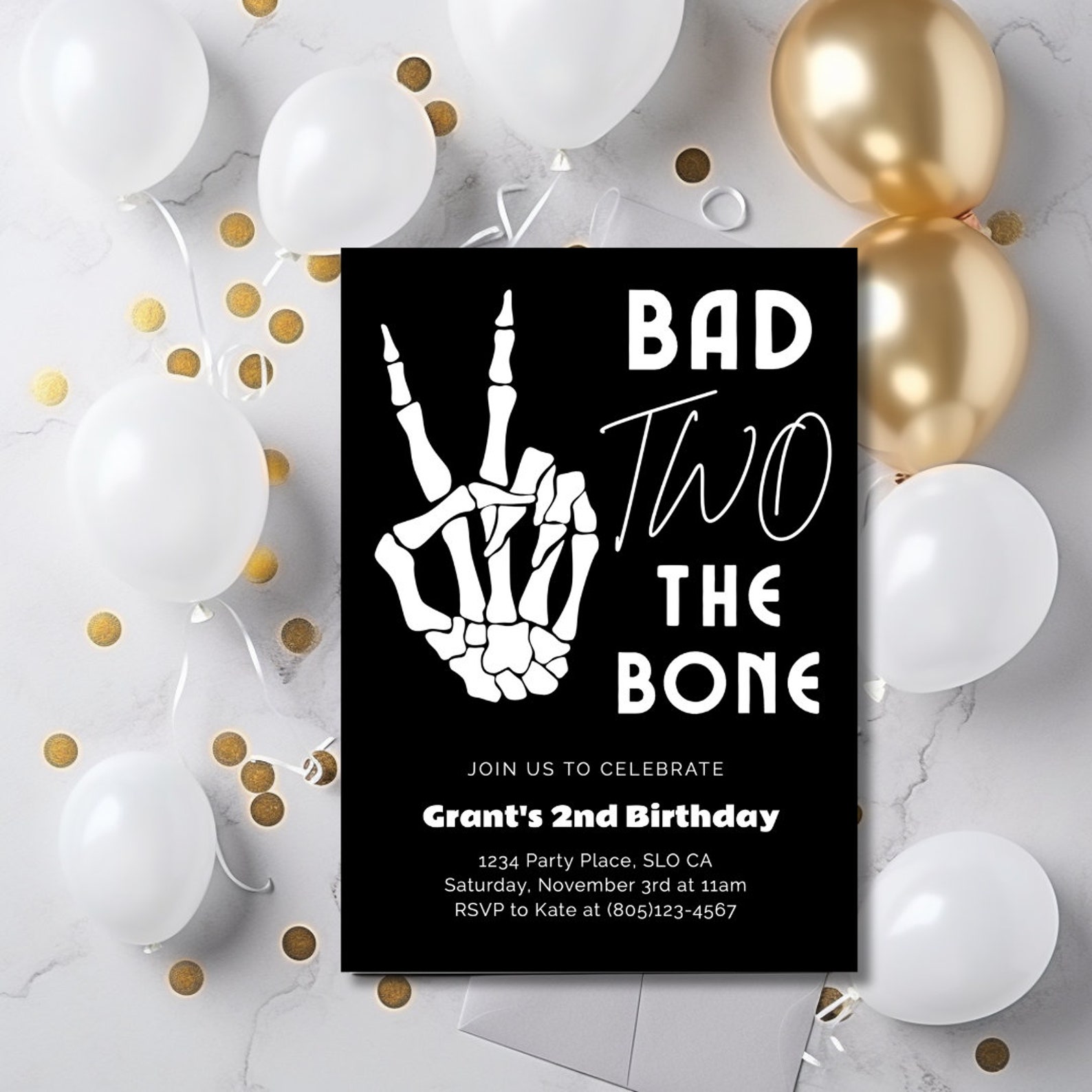 Bad Two the Bone Second Birthday Party Editable Template Invitation ...